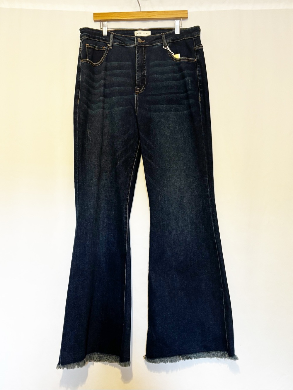 Risen Jeans x Tummy Control High Rise Wide Leg Raw Hem Medium Dark Wash Jean NWT